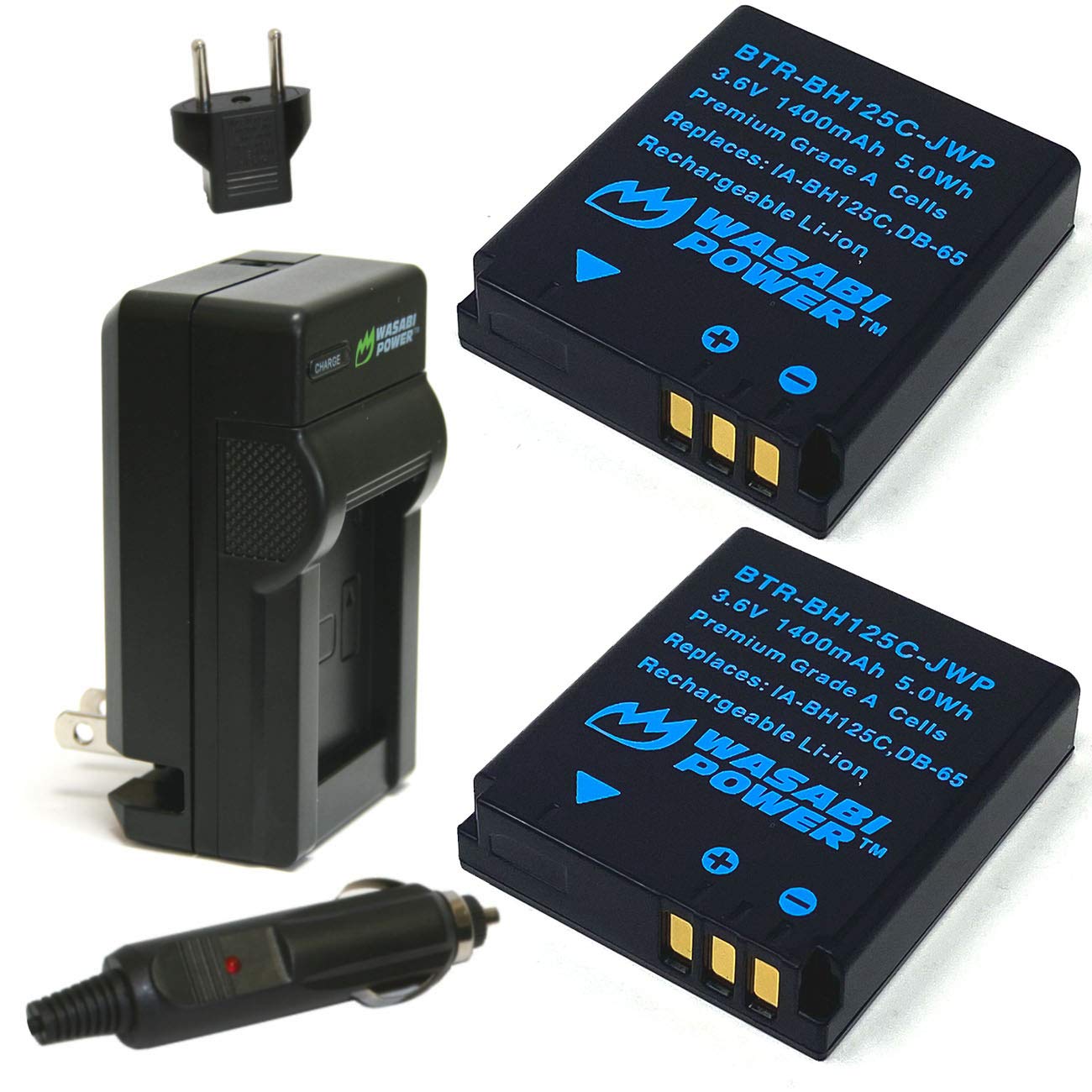 Wasabi Power Battery (2-Pack) and Charger for Ricoh DB-65 and Ricoh G700, G700SE, G600, GR, GR Digital, GR Digital II, GR Digital III, GR Digital IV