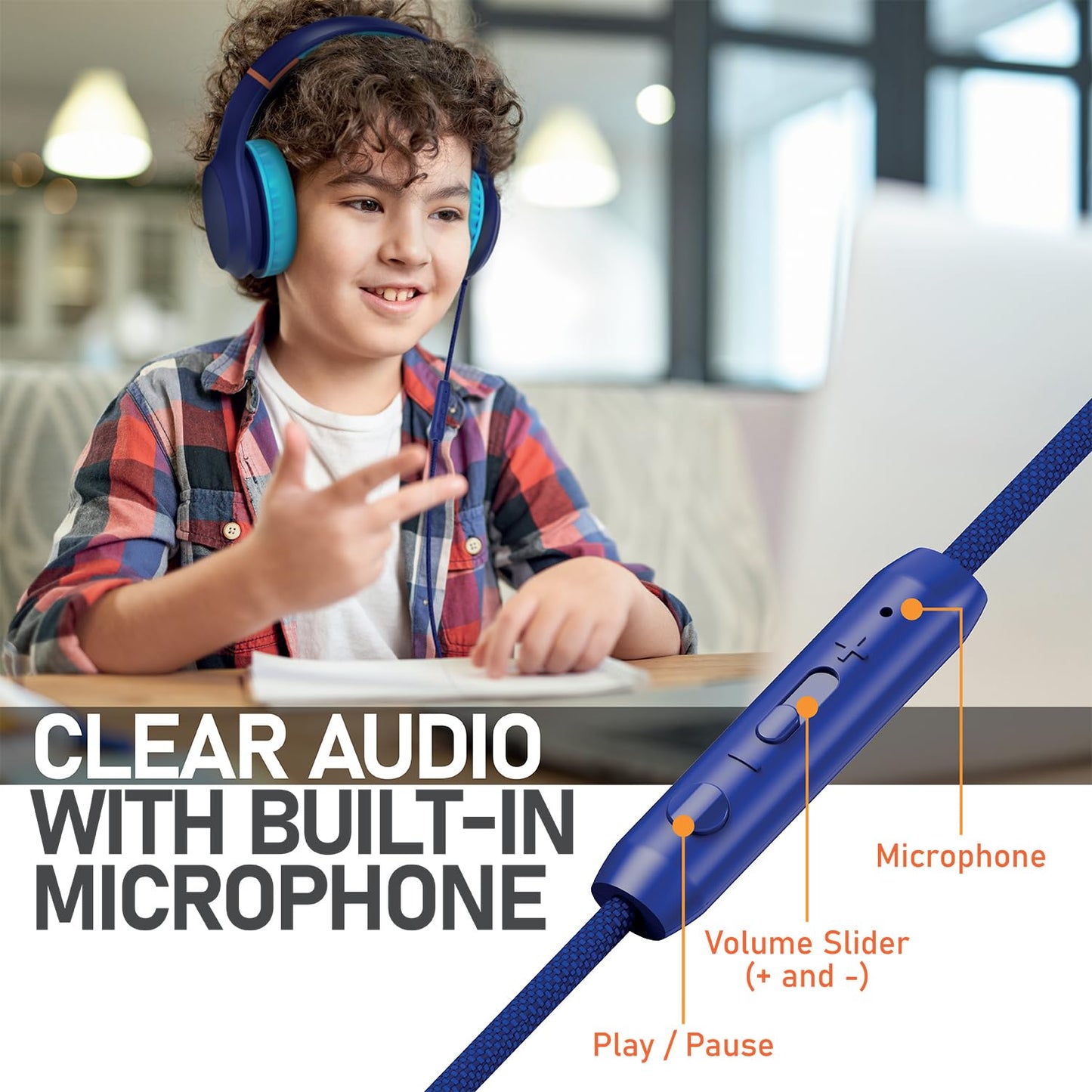 FosPower Kids Headphones with 3.5mm Laced Cables, Children & Teens Over The Ear Foldable Adjustable Headset w/Built-in Mic…