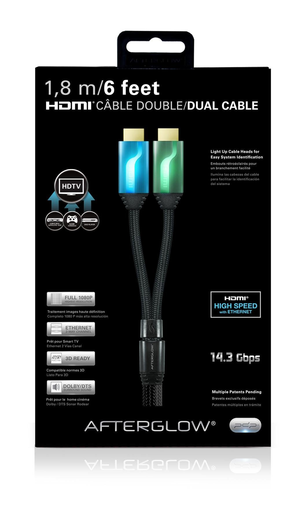 Afterglow PL-9019BGEU Double HDMI Cable - 1.80 m - Blue/Green