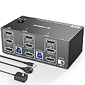 KCEVE KVM Switch 3 Monitors 2 Computers HDMI 8K@60Hz 4K@144Hz, USB 3.0 KVM Switch Triple Monitor for 2 Computer Share 4 USB 3.0 Devices Mouse