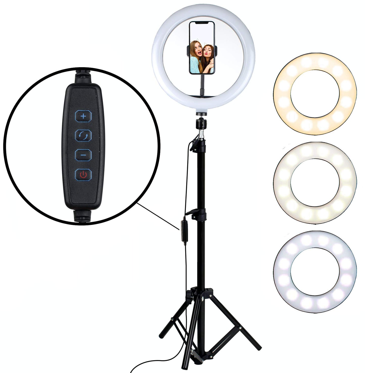 Aduro U-Stream Ring Light with Stand Tripod, 10" Selfie Ring Light for iPhone with Tripod & Phone Holder for Live Video Selfie Recording Kit