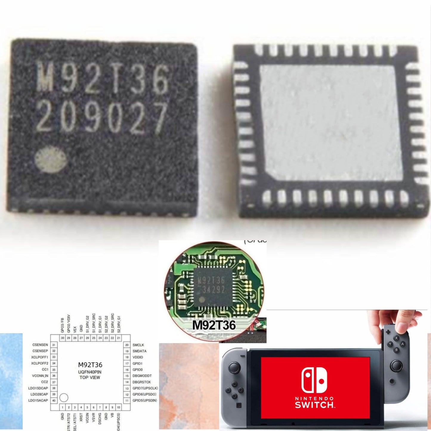Hailue 2pcs M92T36 USB-C Charging Contro IC Chip, Suitable Nintendo for Switch Chip IC.Oled Lite Mod Motherboards Switch Chip IC.Game Console