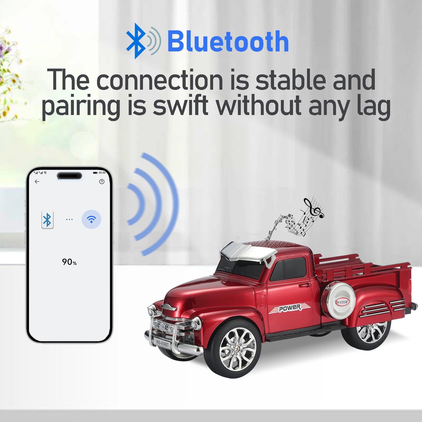 WS-558 Cool Pickup Truck Design Replica Speaker, Portable Wireless Car Model Bluetooth Speaker with HD Sound, TWS, FM Radio, USB/TF Playback, LED