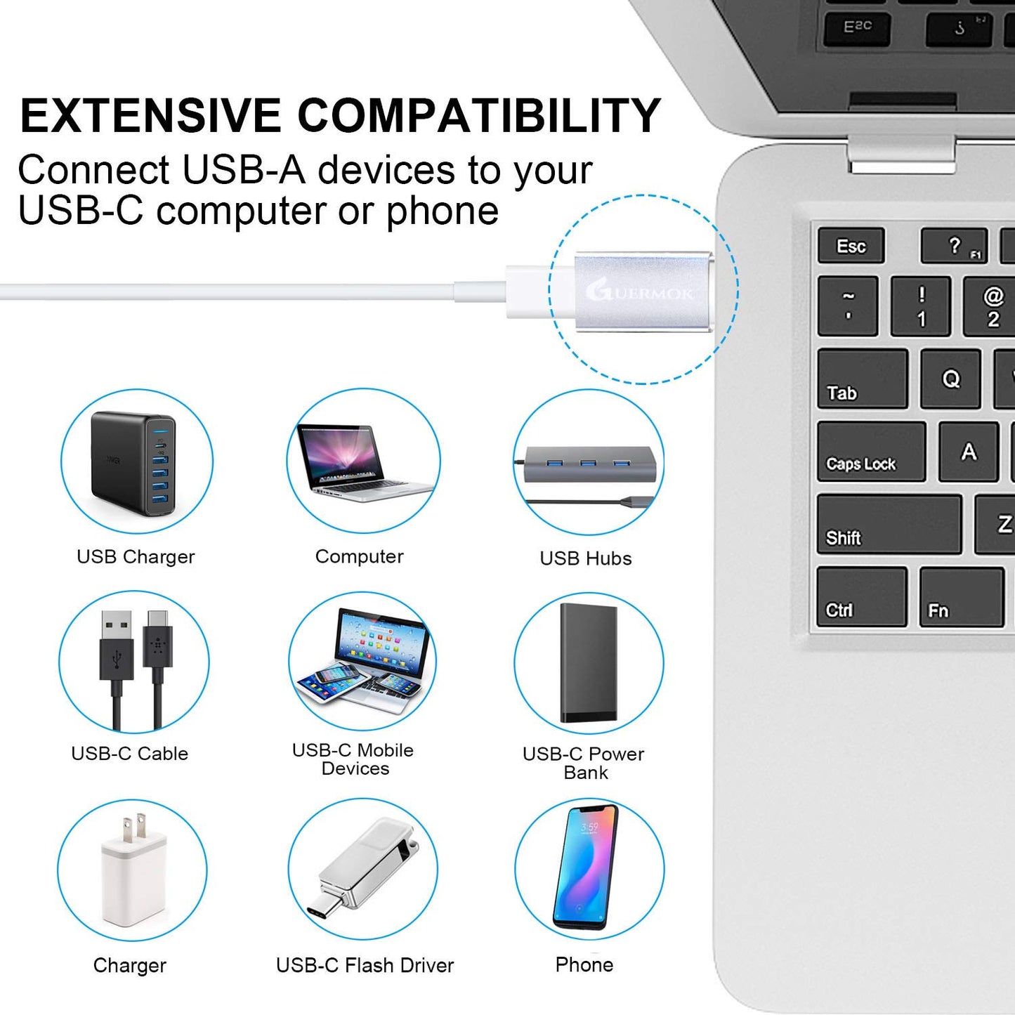 Guermok USB C to USB Adapter 3.0(2-Pack), USB C Female to USB Male Adapter Compatible with Phone13 14 15 16Pro Max Pad, Laptops PC Power Banks…