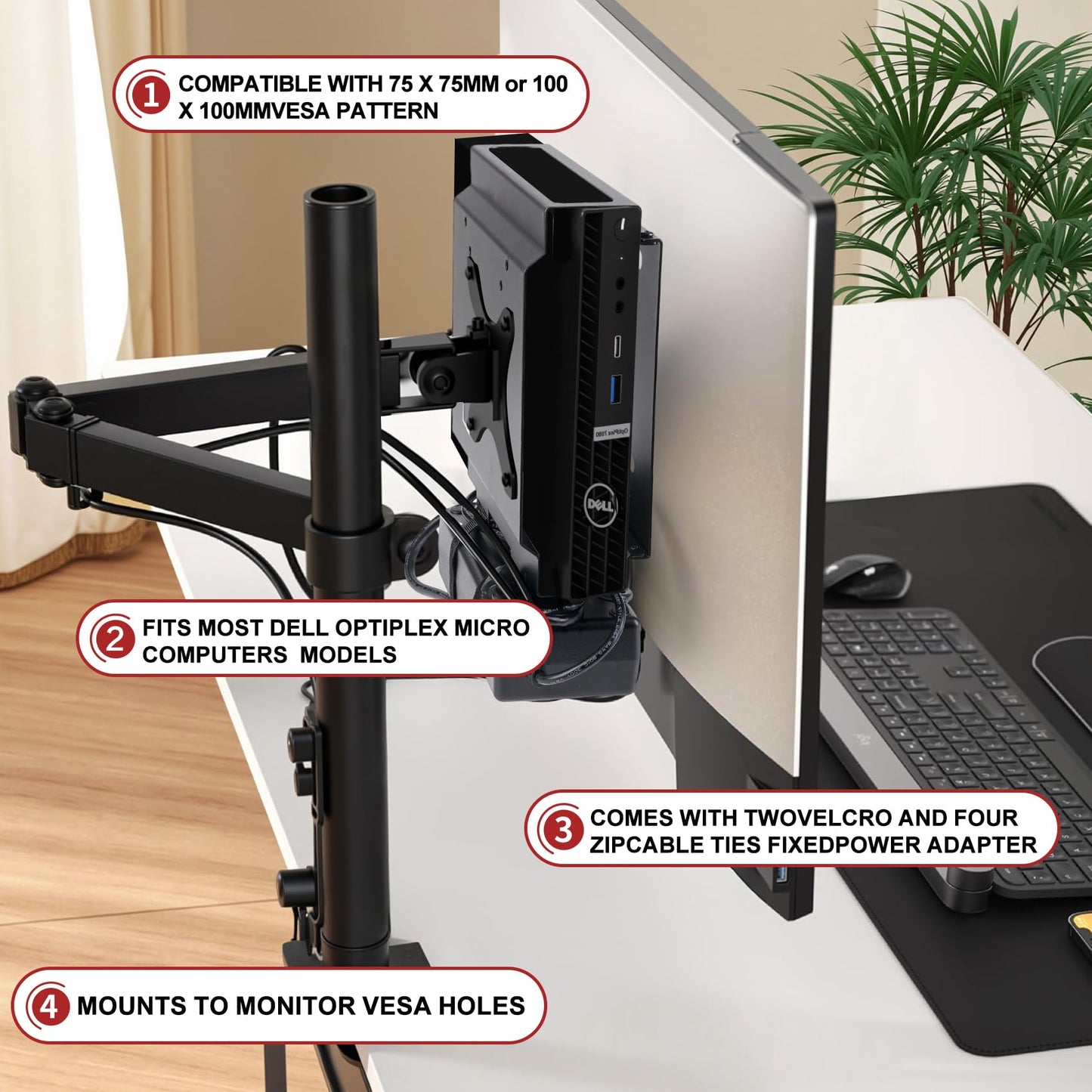 Dual VESA Mount for Dell OptiPlex Micro,Wall Dual VESA and Under Desk Mount Fits Dell Micro Pro,Plus MFF,Support VESA Dell Micro Mount for Monitor