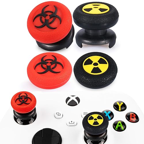 Playrealm FPS Thumbstick Extender x 2 & Printing Rubber Silicone Grip Cover x 4 for Xbox Series X/S & Xbox One Controller(Radiation Black & BioH Red)