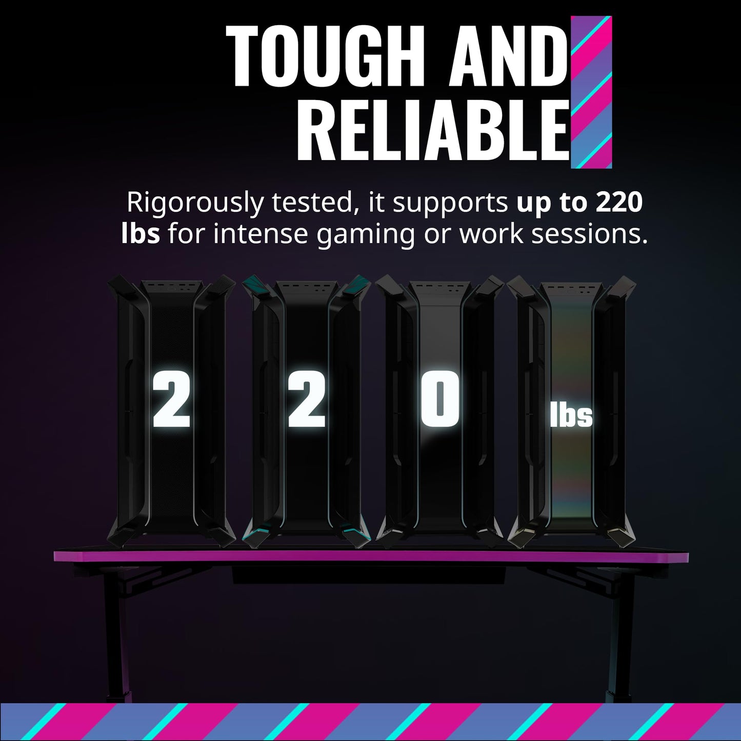 Cooler Master GD120 V1 PC Gaming Desk, Full Surface Water-Repellent Mousepad, 220lbs Weight Support, 3 Height Levels, Cable Management Tray, 47.2D x