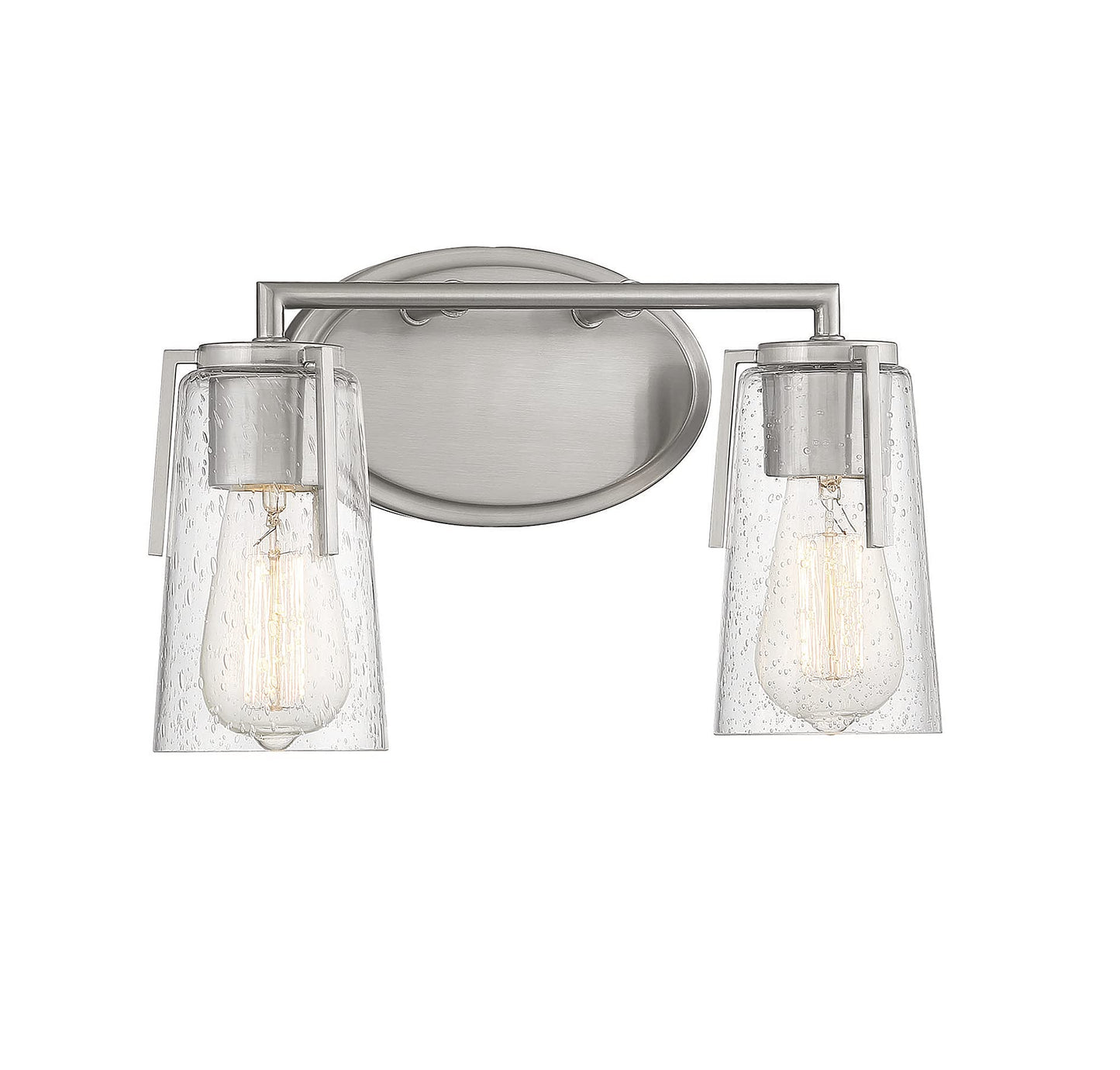 Savoy House 8-7045-2-SN Sacremento Modern Clear Seeded Glass Bathroom Vanity Wall Light, 2-Light 120 Total Watts, 9" H x 14" W, Satin Nickel