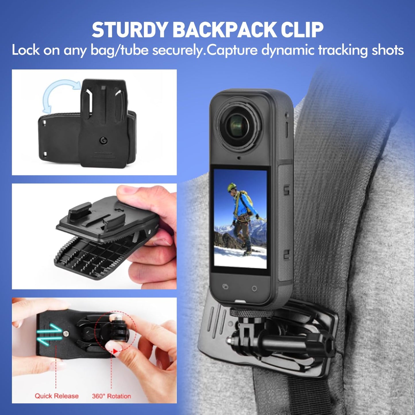 JFX Accessories Kit for Insta 360 X5 X4 Air, Insta360 One X5 X4 X3 X Camera, Chest Mount Head Strap Harness Backpack Clip Holder Wrist Strap