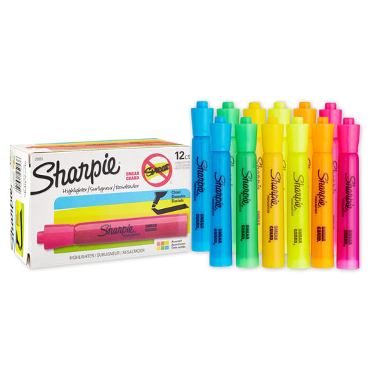Sharpie Tank Style Highlighters, Chisel Tip, Assorted Colors, 12 Count