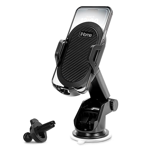 iHome Car Mount, Dashboard/Windshield/Vent Mount, Swivel Neck, Silicone Grip, Adjustable Mount Arm with Suction Cup Base (Universal Car Mount)