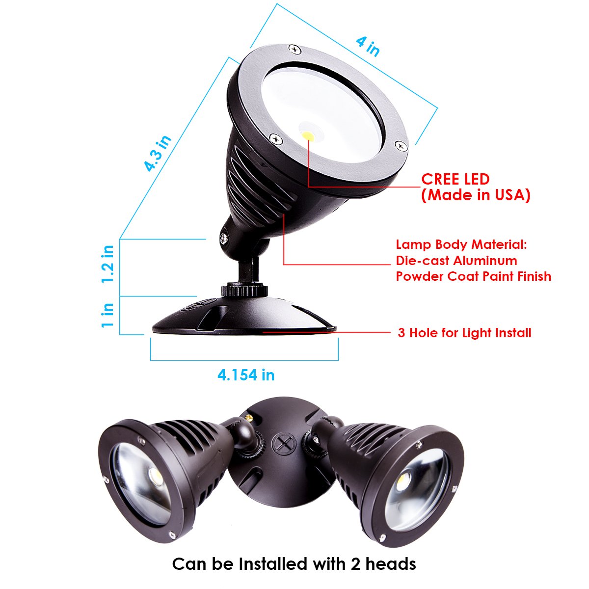 TOPELE 1100LM LED Flood Light, Exterior Flood Lights Fixture with CREE LED Source for Landscape, Commercial, Home, Garden, Yard, Waterproof, Brown