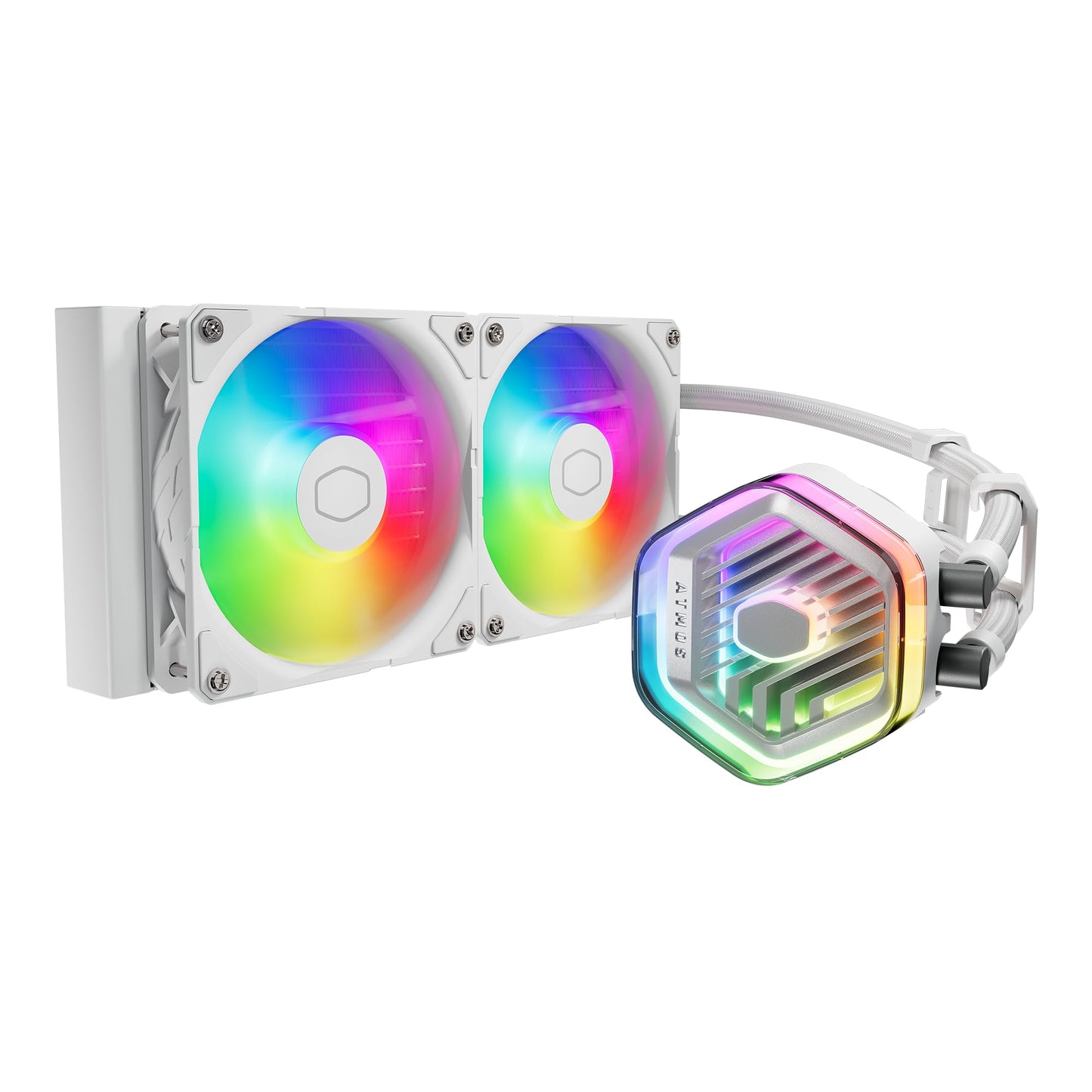 Cooler Master 240 Atmos White High Performance Close-Loop AIO Liquid Cooler, R9|i7 Dual Chamber Pump, Customize Cover, Sickleflow Edge PWM, aRGB