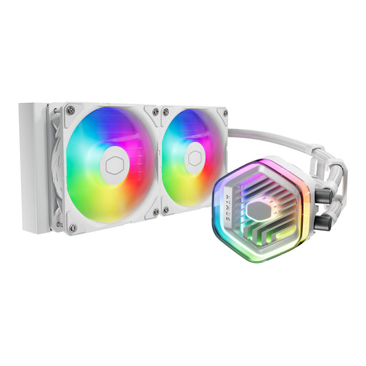 Cooler Master 240 Atmos White High Performance Close-Loop AIO Liquid Cooler, R9|i7 Dual Chamber Pump, Customize Cover, Sickleflow Edge PWM, aRGB