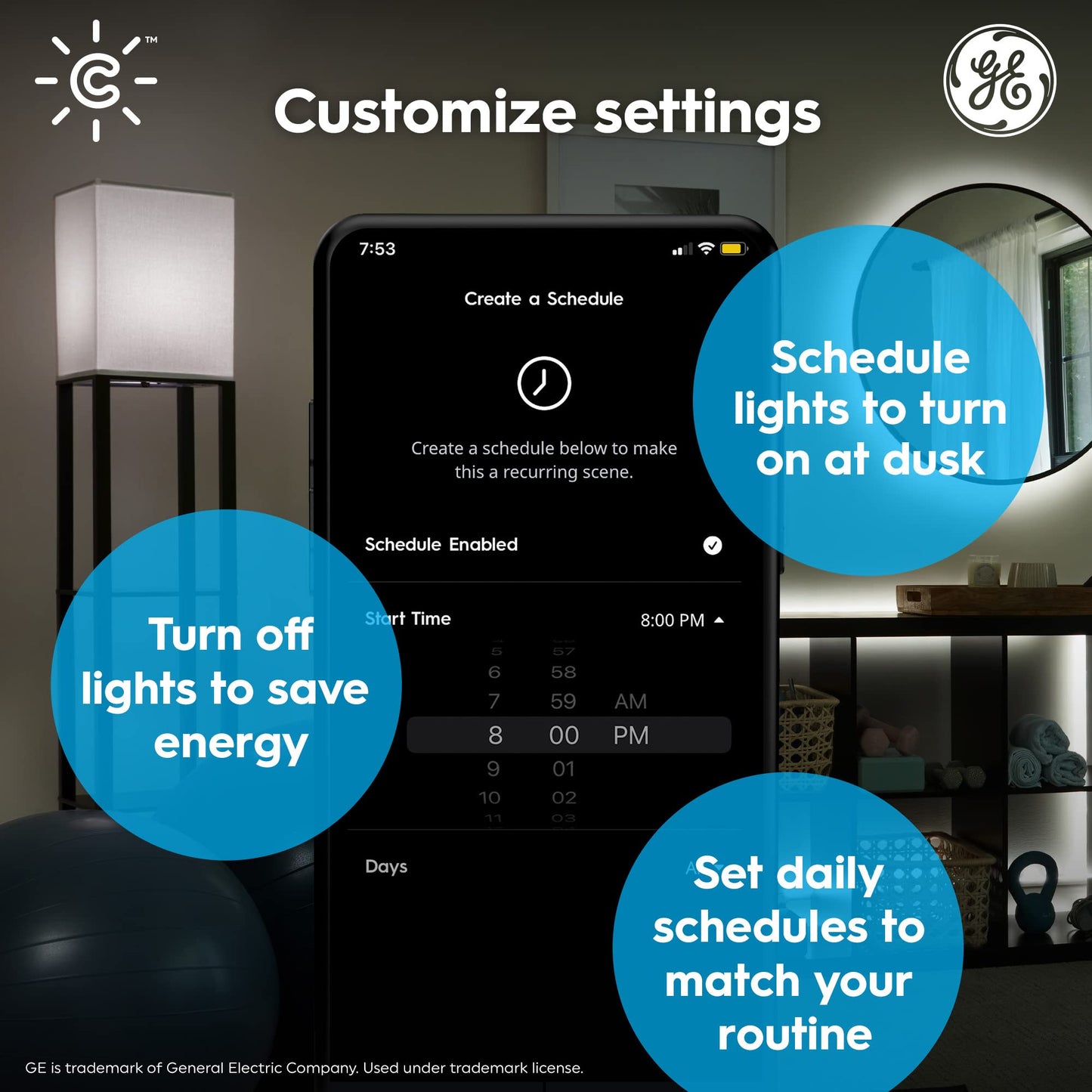 GE Lighting CYNC Smart Tunable White A19 LED Light Bulb, 60W Replacement, Bluetooth/Wi-Fi Enabled, Alexa + Google Home Compatible Without Hub, 2-Pack