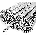 Metal Zip Ties,100 Pcs 11.8 Inch,304 Stainless Steel Zip Ties Multi-purpose Metal Cable Ties-Suitable for Outdoor Chain Link Fence and Exhaust Wrap