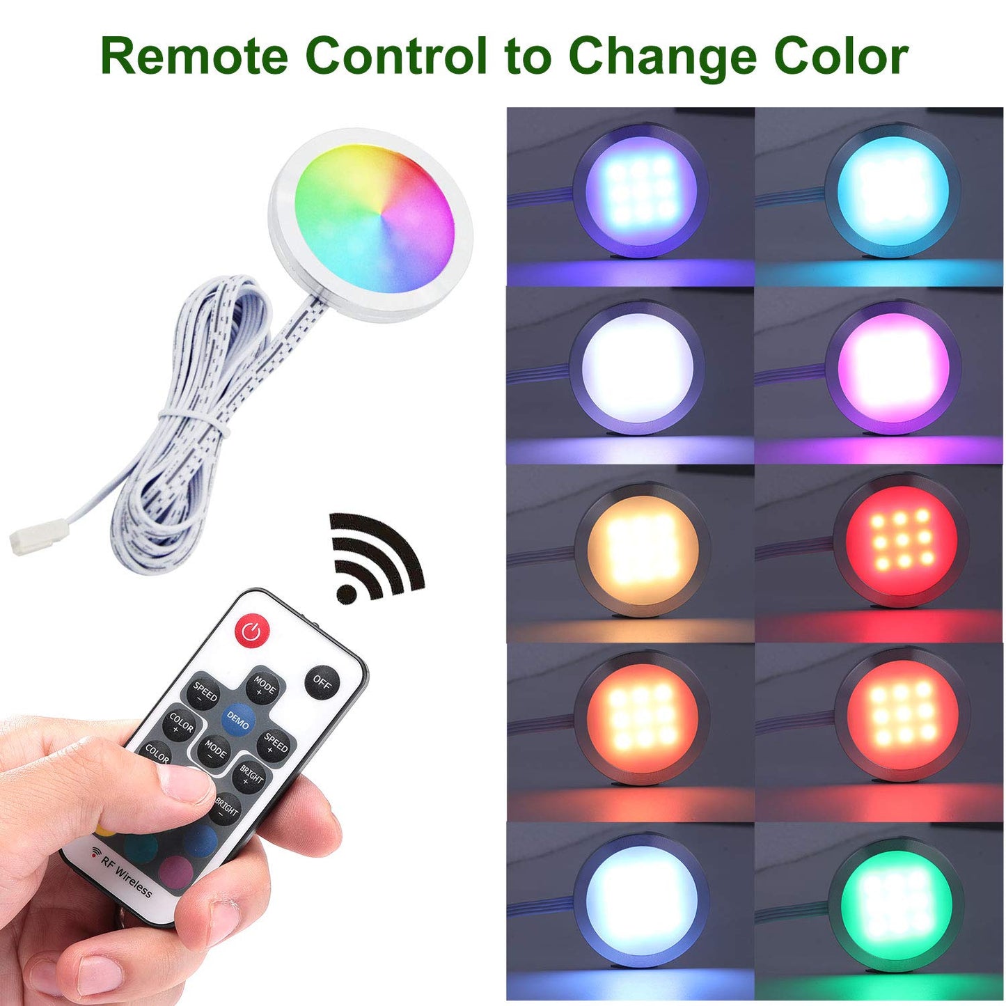 AIBOO RGB Color Changing LED Under Cabinet Lights Kit, Aluminum Slim Multi Color Puck Lights for Kitchen Counter Furniture Holiday Ambiance Christmas