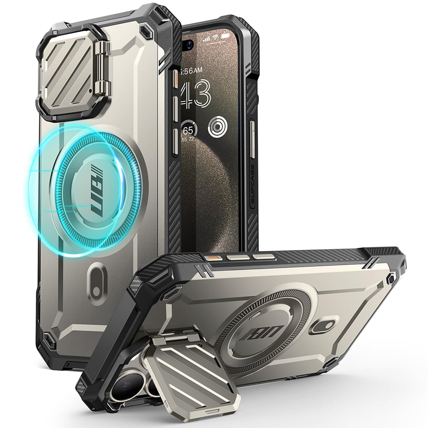SUPCASE for iPhone 15 Pro Max Case with Camera Cover & Stand (UBMag XT) [Compatible with MagSafe] [Built-in Kickstand] [Military-Grade Protection]