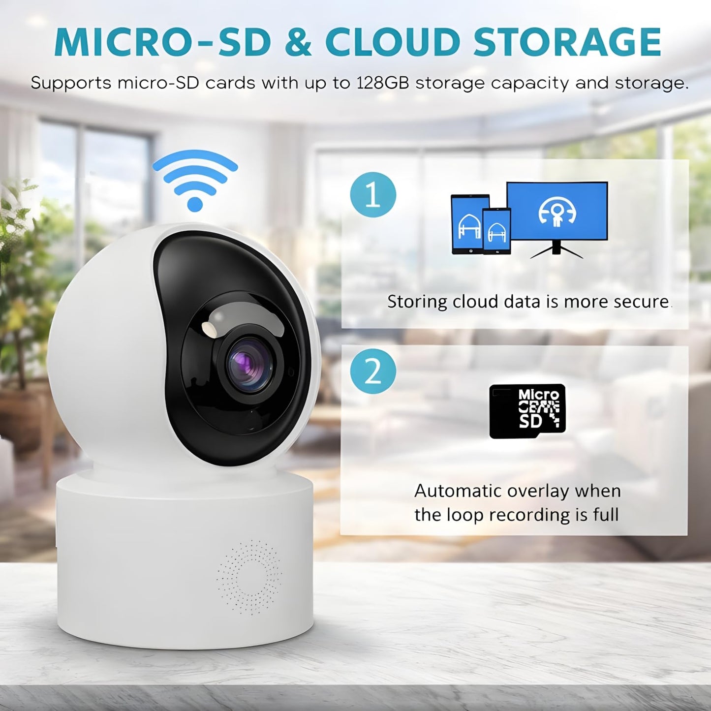 KTKOO Home Security Camera 360° Indoor Security Camera with Night Vision, Motion Detection & Two-Way Audio - Pet Cameras & Baby Monitor, 2.4GHz WiFi