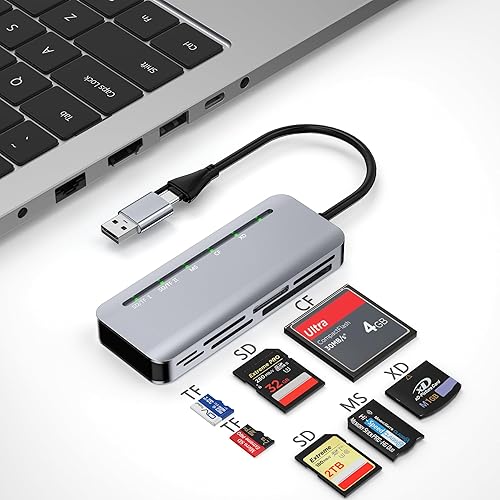7-in-2 Memory Stick Pro Duo Card Reader, USB-A & USB-C Multi-Card Reader for SD/TF/CF/MS/XD Memory Cards, 5Gbps High-Speed Transfer, SD Card Reader