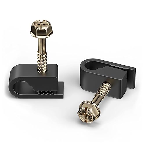 THE CIMPLE CO Wire Clips, Single Cable Wall Clip, Coaxial, Cat6, Electrical Wire, Ethernet, 1/4 in (6 mm) Screw Fastener, 100 Pack, Black