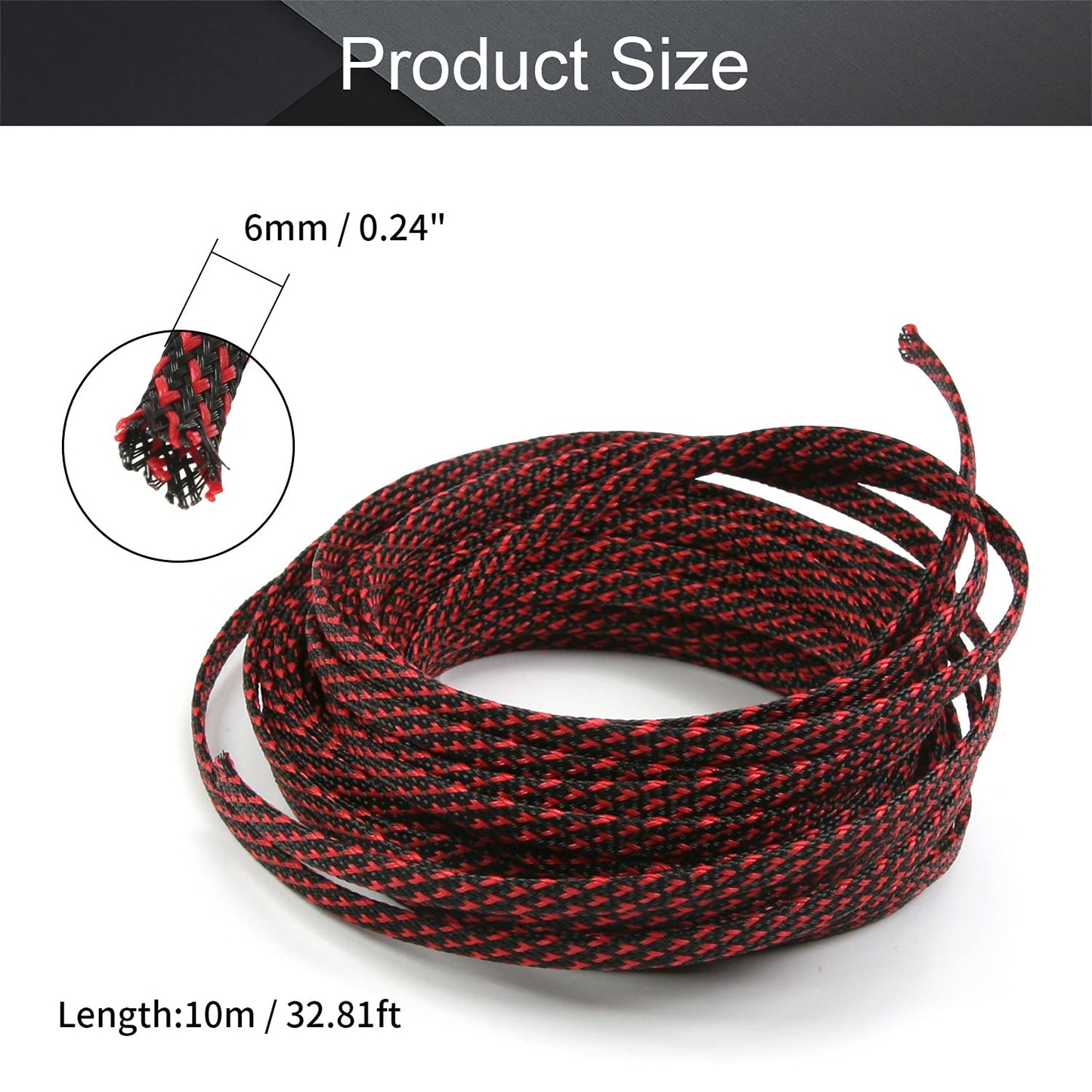 Othmro Length 10m/32.8ft Width 6mm/0.24in PET Expandable Braid Cable Sleeving Flexible Wire Mesh Sleeve Black Red from Pets Chewing