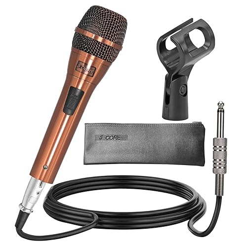 5 CORE Professional Dynamic Vocal Microphone Neodymium Cardioid Unidirectional Handheld Mic for Singing + 16ft Cable + Clip + Bag ND-807 CoppereX