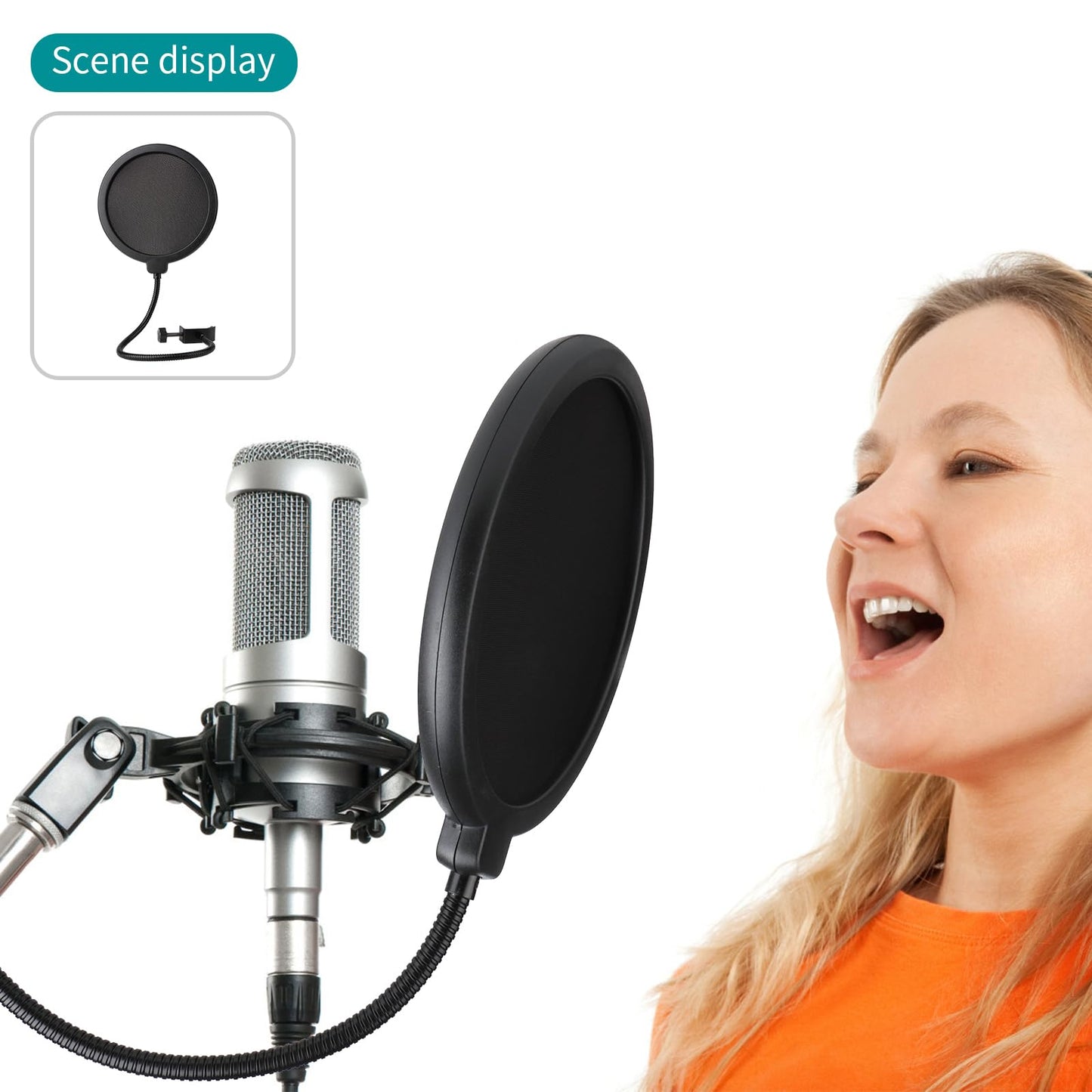 Professional Microphone Pop Filter Shield,Mic Wind Mask Shield Screen with Blue Yeti and Any Other Microphone, Dual Layered Wind Pop Screen With A