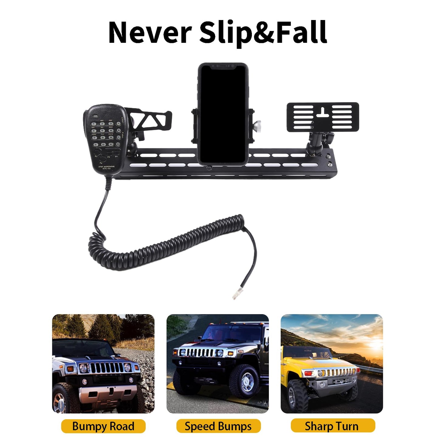 PIUGILH Multi-Functional Car Phone Holder Compatible with Hummer H2 2003-2007,3 in 1 Phone Mount&Walkie Talkie Bracket&Radio Mount, Dashboard