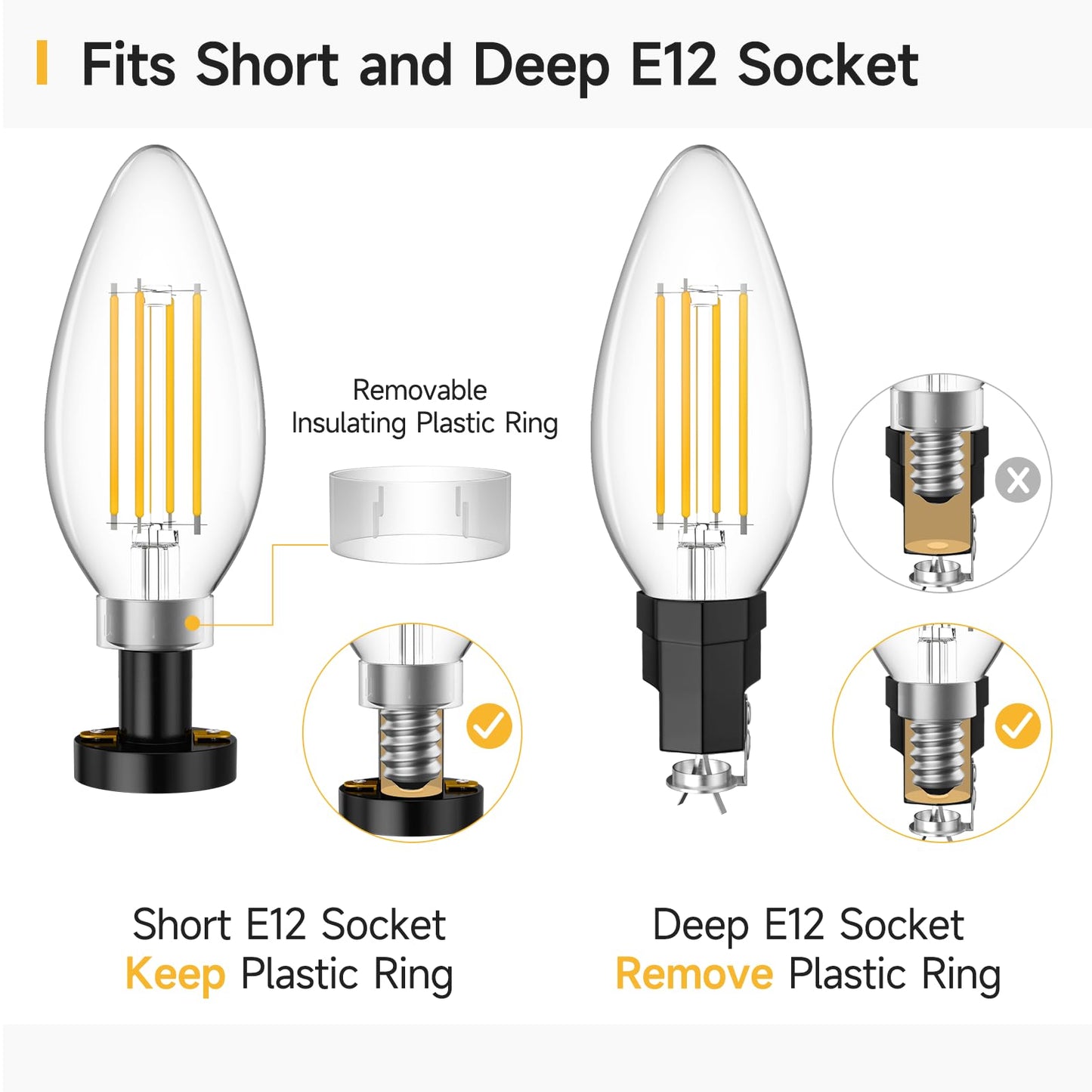 SHINESTAR Dimmable E12 Candelabra LED Light Bulbs, 60W Equivalent, 5.5W B11 Vintage Chandelier Light Bulbs, 2700K Warm White, Filament Clear Glass