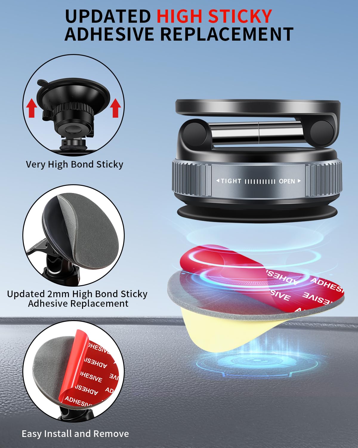 ILKCC 6Pcs Dash Cam Adhesive Pads [2mm, 2.83" Sq & 2.2" Rd] - Strong Heat-Resistant Sticky Tape for Car Dash, Windshield, GPS & Suction Cup Mounts