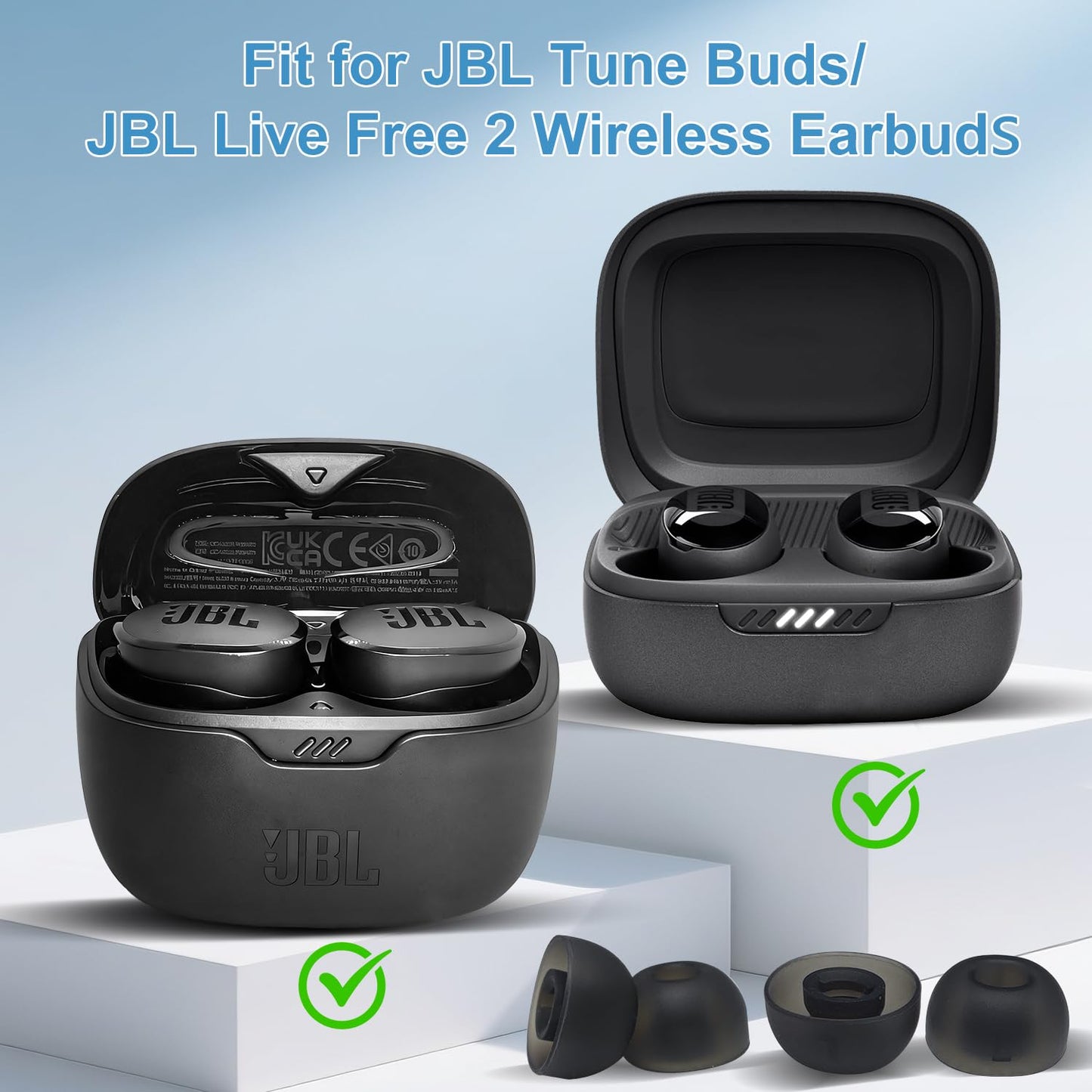 Replacement Ear Tips Compatible with JBL Tune Buds & Tune Buds 2, Soft Silicone Tips for JBL Tune Buds True Wireless Earbuds, 6 Pairs (S/M/L), Black