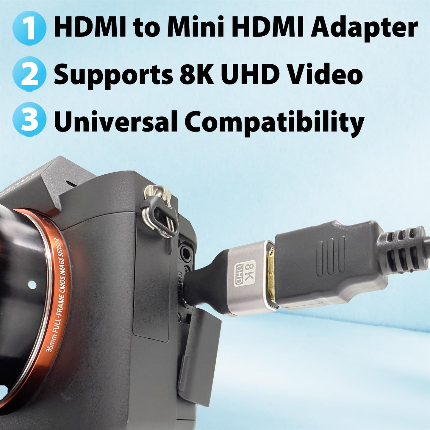 Cyberguys Mini HDMI to HDMI Adapter Cable 2Pack, 8K@60Hz UHD Video, High-Speed Mini-HDMI Male to Female Converter for Camera Camcorder DSLR Raspberry