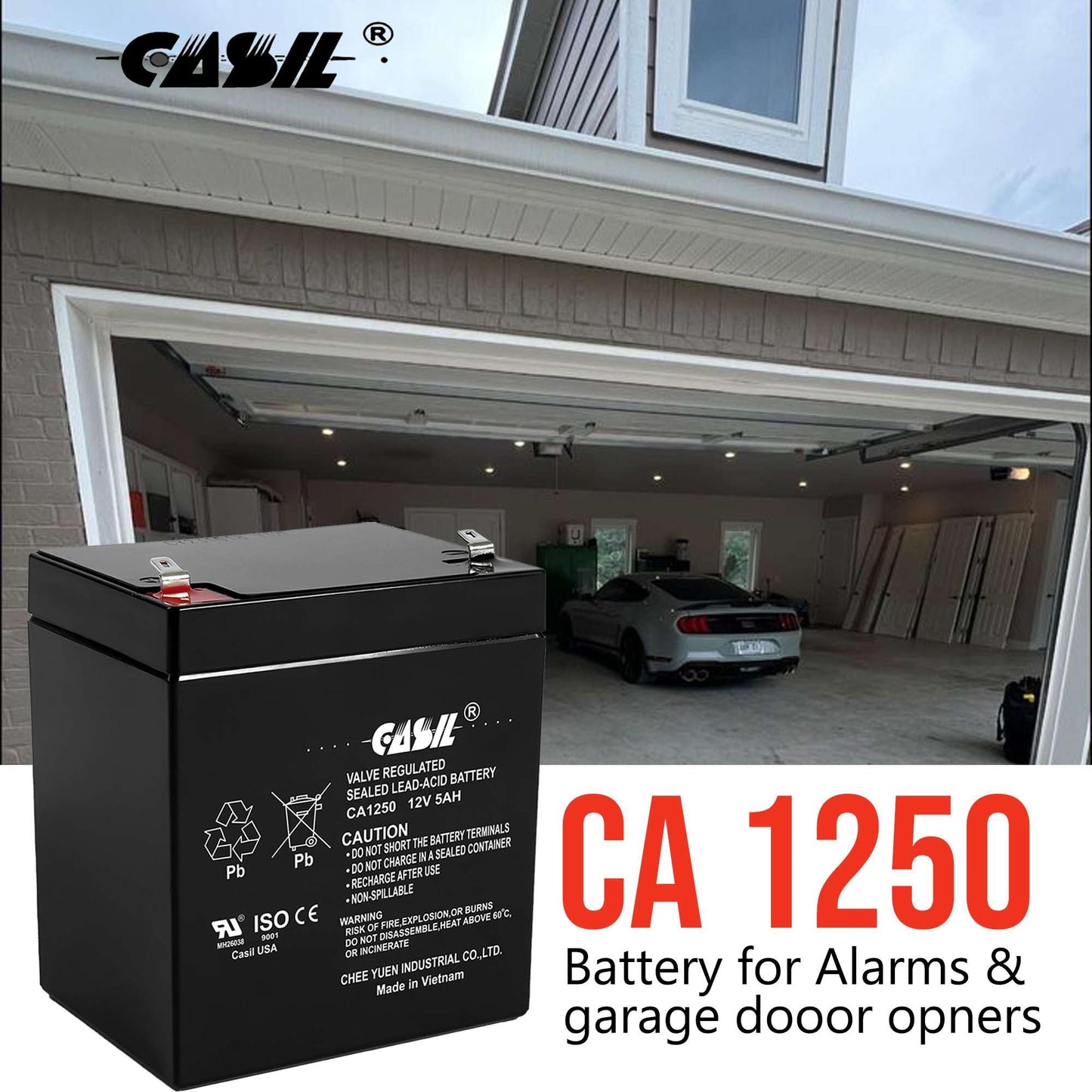 Casil Genuine CA1250 12V 5Ah SLA Alarm Battery | Upgrade Replacement for CA1240 12V 4Ah | Sealed Lead Acid AGM Backup Power