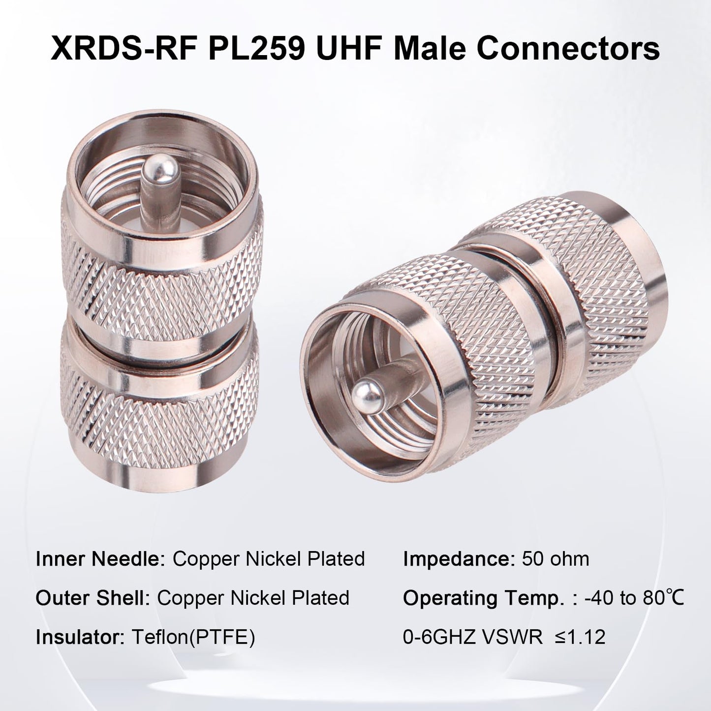 UHF PL-259 Coaxial Adapter 2 PCS - UHF Male RF Connector for CB & Ham Radios, Antennas, and Communication Equipment