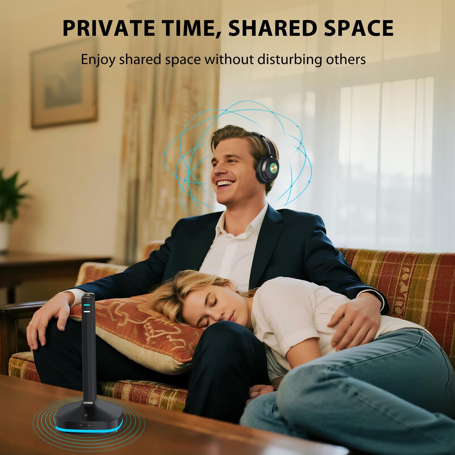 Wireless Headphones for TV, TV Headphones Wireless for Senior with Digital Optical RCA AUX 3.5 MM Transmitter Charging Dock, Over Ear Headphones