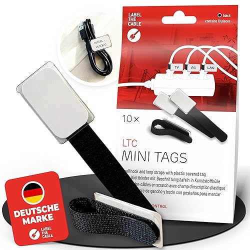 Cable Management Cable Ties with Labels, 10 PCS, Black - Reusable Hook and Loop Cable Labels, Cord Organizer for Travel, Wire Management, Wire Labels
