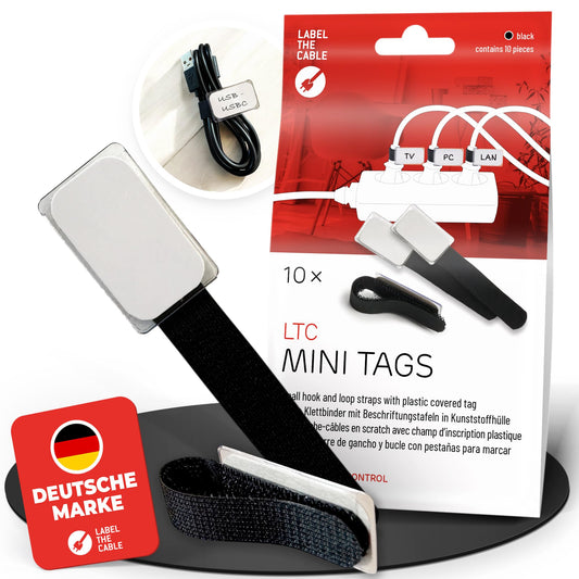 Cable Management Cable Ties with Labels, 10 PCS, Black - Reusable Hook and Loop Cable Labels, Cord Organizer for Travel, Wire Management, Wire Labels
