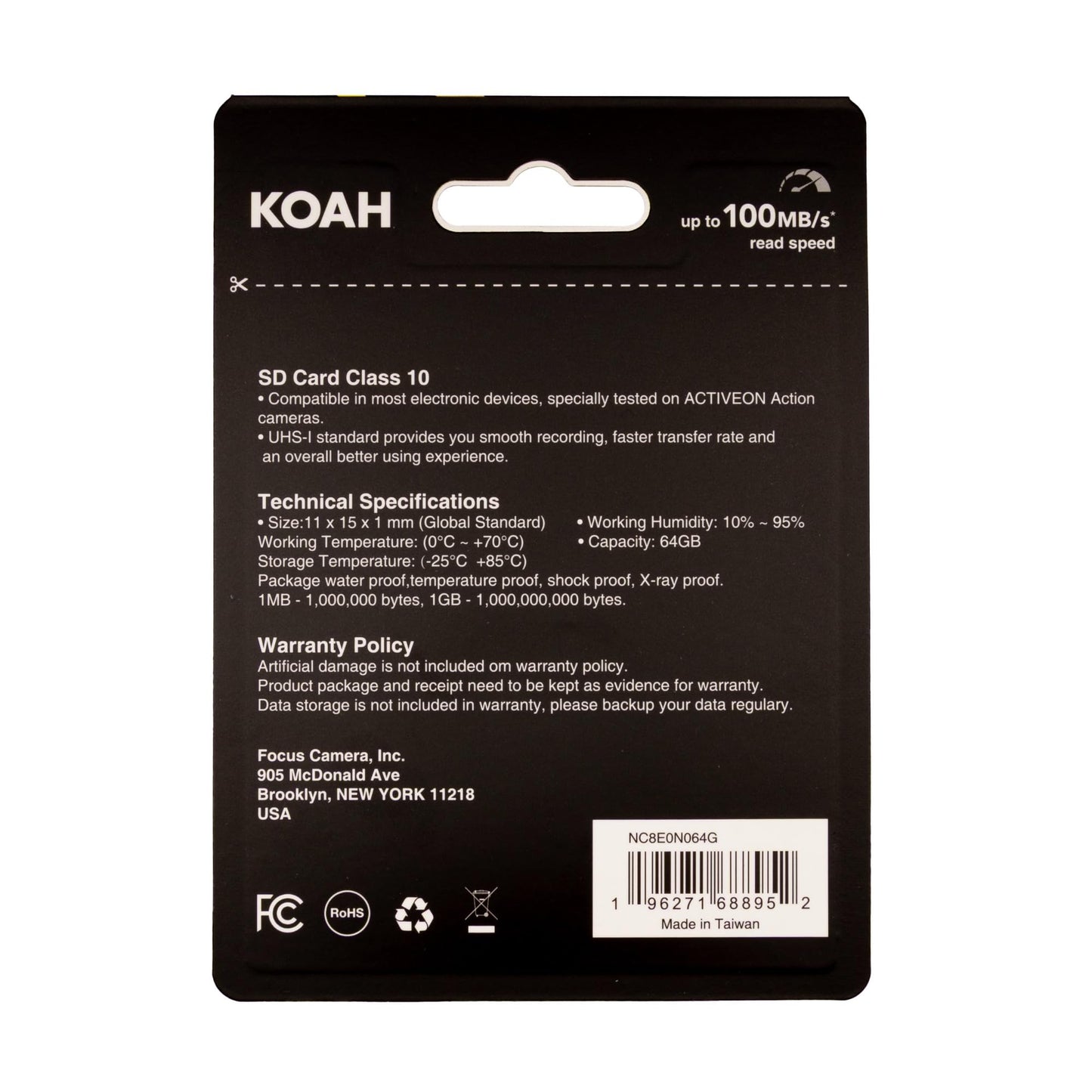 Koah Ultimate 64GB SDHC Memory Card Class10 U3 V30 UHS-I High-Speed Flash Storage