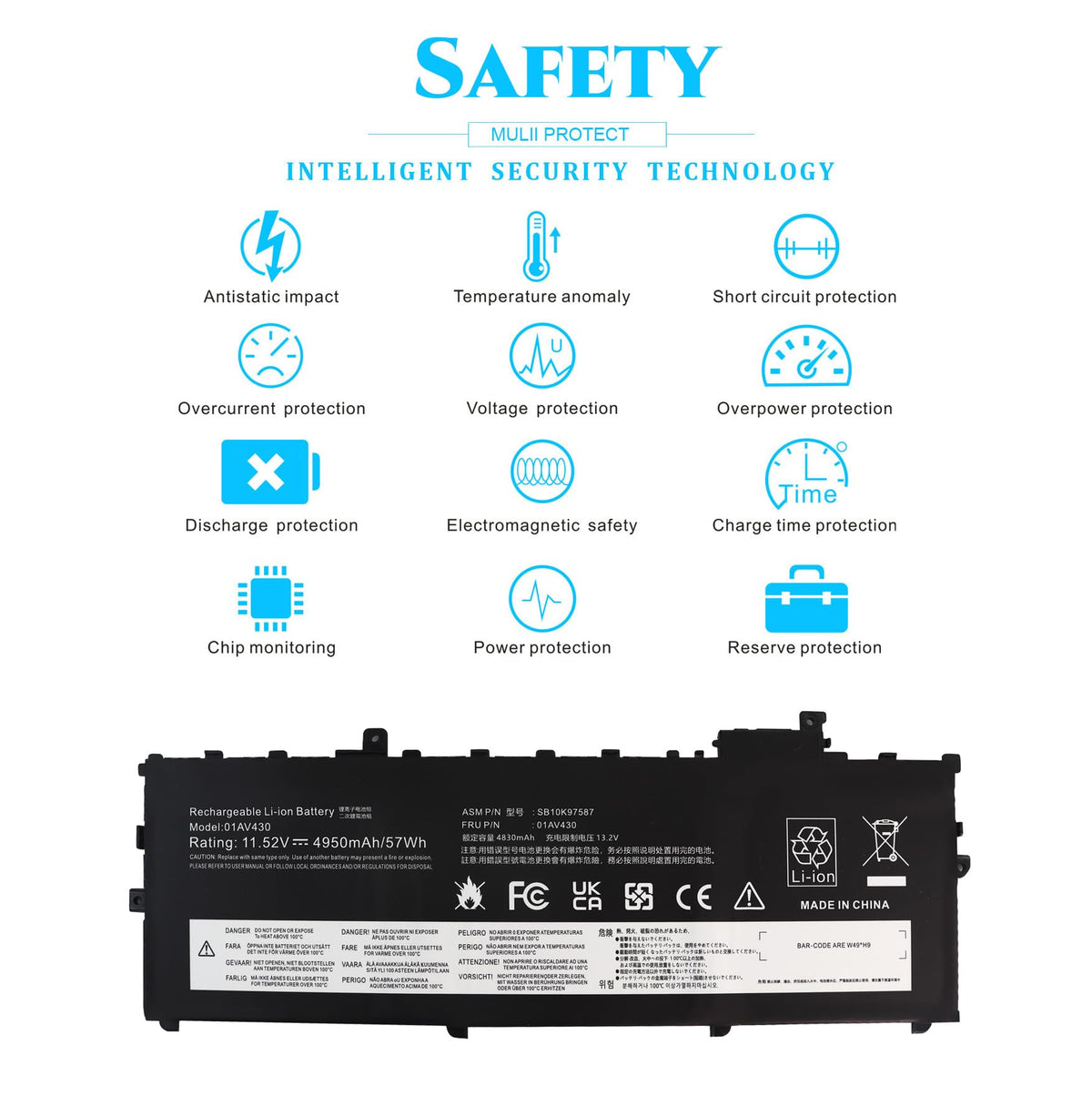 TOPKAIYUEN 57Wh 01AV430 Battery Replacement for ThinkPad X1 Carbon 5th Gen 2017 6th Gen 2018 Series SB10K97587 01AV431 SB10K97588 01AV494 SB10K97586