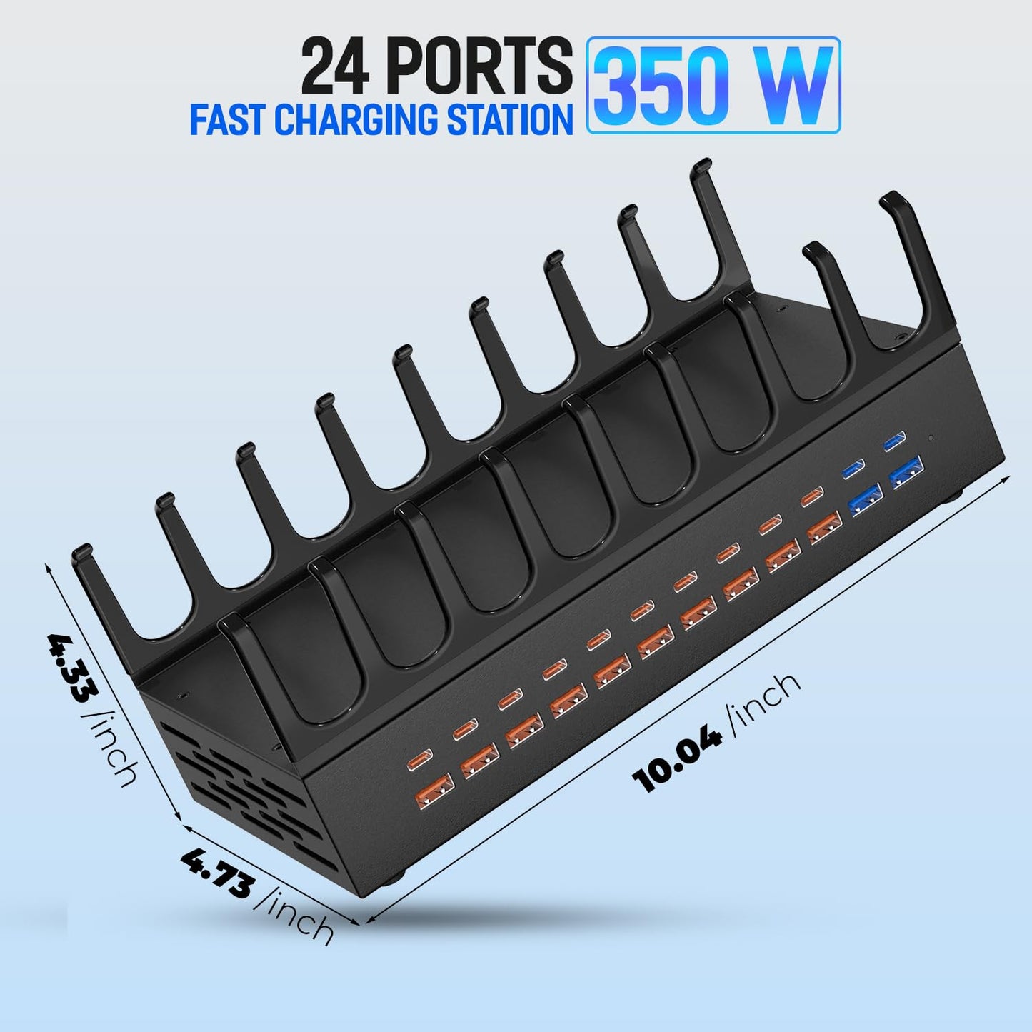 350W Charging Station for Multiple Devices, 24 Ports USB Fast Charging Station, Charger Station Organizer Compatible with Kindle,Tablet, iPad, Charger
