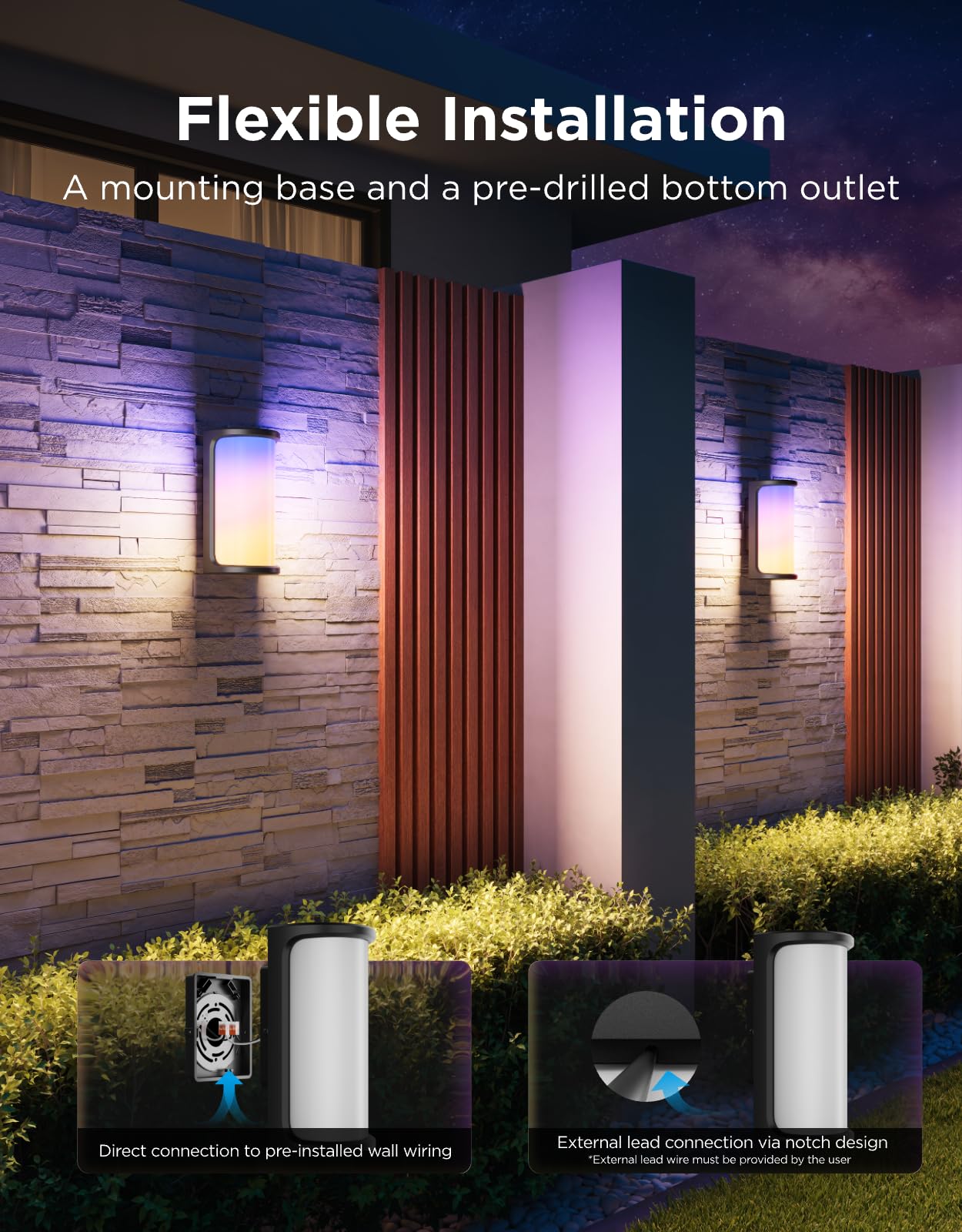 Govee Outdoor Wall Lights Pro, 2 Pack, 2000LM, RGBICWW 72-Zone Customization, Music-Sync, IP67 Waterproof for Outdoor Decor, Porch, Garage, Yard