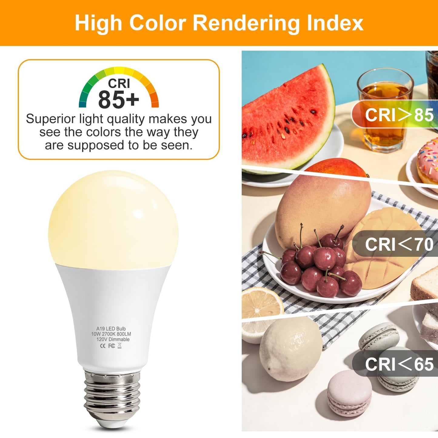 LEDBEFINE Dimmable LED Light Bulbs 60 Watt Soft White 2700K A19 Standard Light Bulb E26, Energy Efficient 10W 800 Lumens, 20,000 Hour
