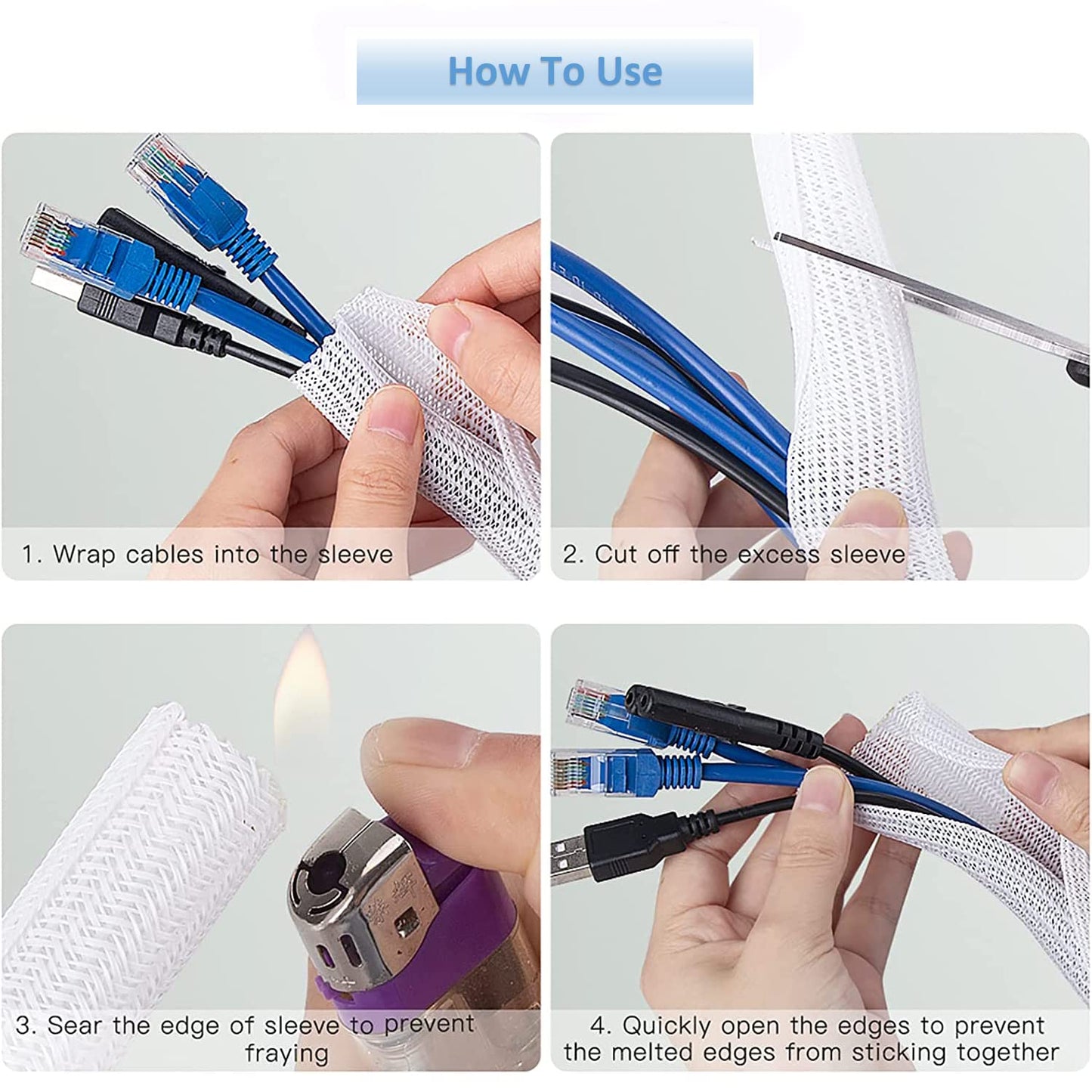 10ft - 1/2 inch Diameter Cord Protector, Hibucuo Cable Management Sleeve Wire Loom Tubing Cable Sleeve Split Sleeving for USB Cable Power Cord Audio
