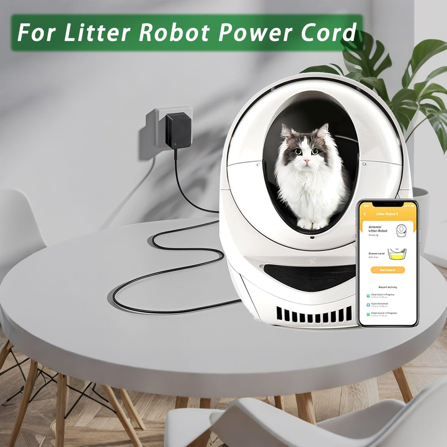 15V DC Power Supply Adapter Compatible with Litter Robot2 3 Open Air Self Cleaning Cat Litter Box, Litter Robot Power Supply,Litter Robot Power Cord…