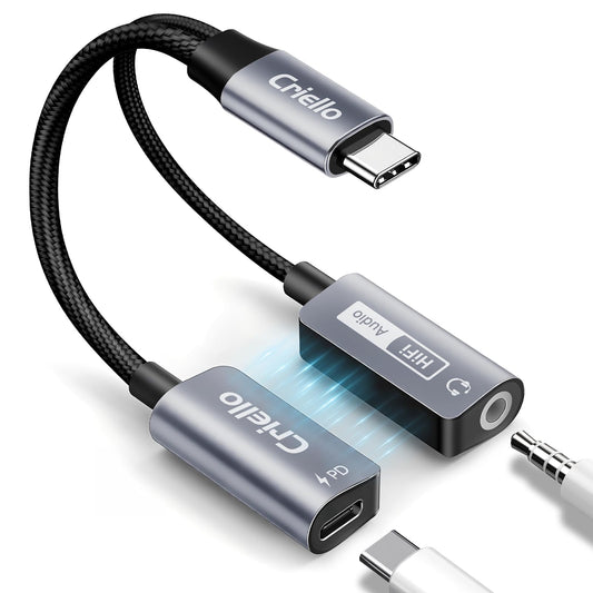 Criello Magnetic USB-C to 3.5mm Audio Adapter and Charger 2 in 1 Headphone and Charger Type C Audio Adapter with PD 60W Fast Charging Dongle Cable