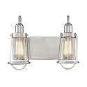 Savoy House 8-1780-2-111 Lansing Industrial Nautical Clear Glass Bathroom Vanity Wall Light, 2-Light 120 Total Watts, 10" H x 14" W, Satin Nickel