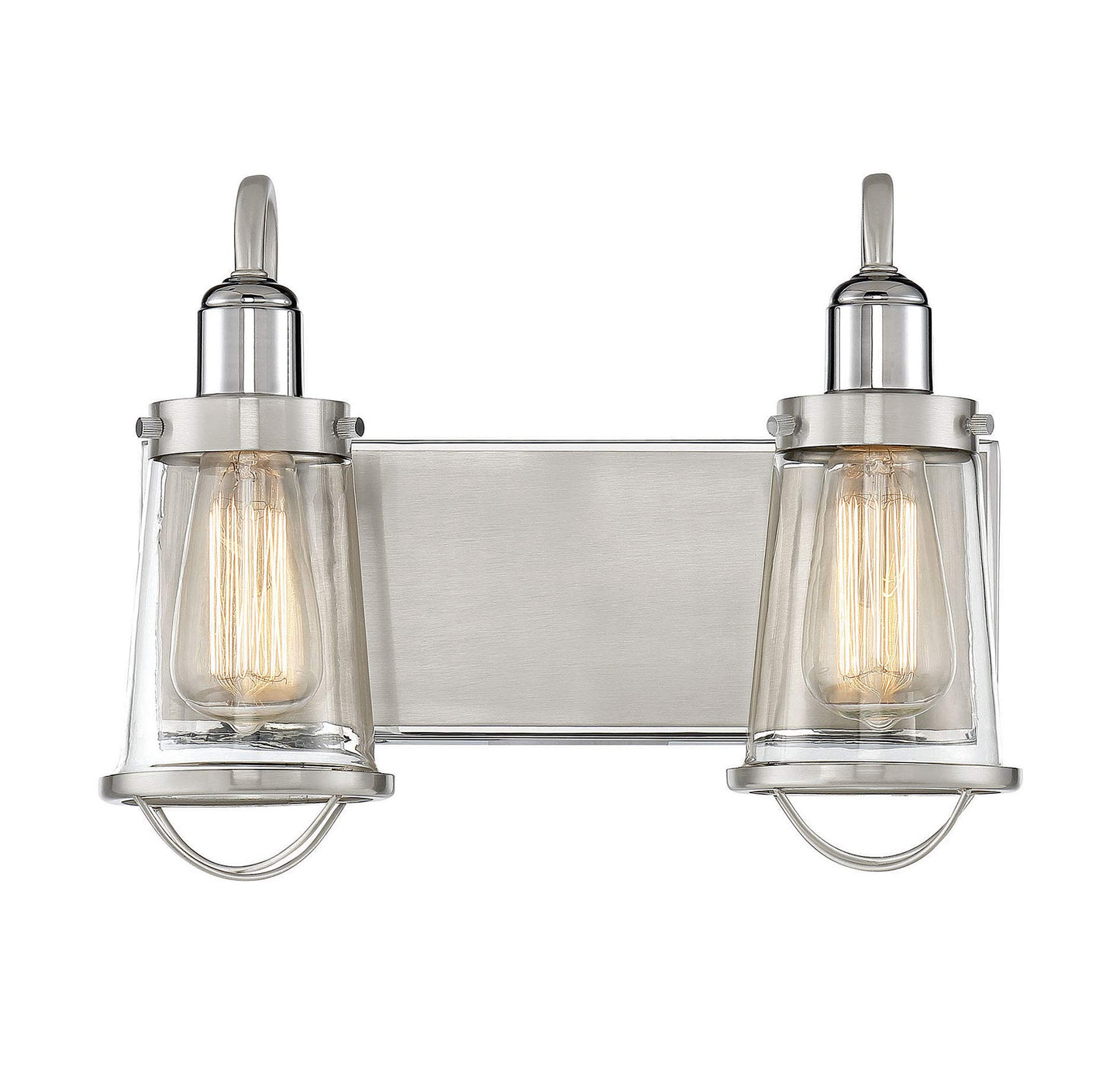 Savoy House 8-1780-2-111 Lansing Industrial Nautical Clear Glass Bathroom Vanity Wall Light, 2-Light 120 Total Watts, 10" H x 14" W, Satin Nickel