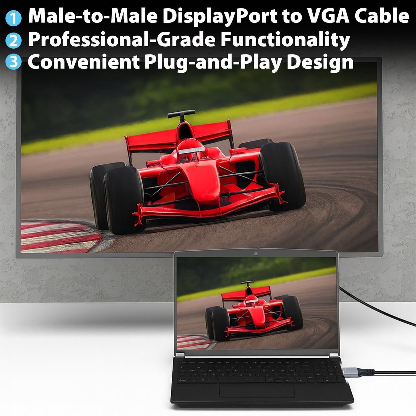 Cyberguys! DisplayPort to VGA Cable 10ft, DP to VGA Cable w/Secure Latch & Gold-Plated Connectors Plug & Play Male-to-Male Display Port Adapter Cables