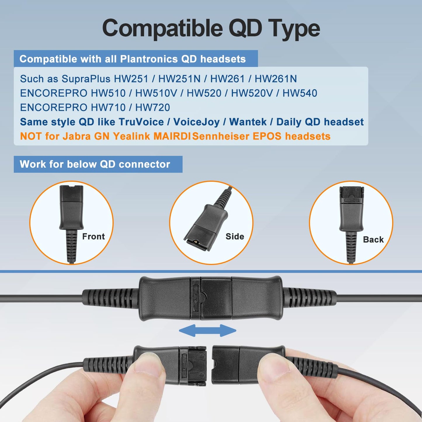 2.5mm Adapter Cable for Plantronics Quick Disconnect QD Headsets Wire to 2.5mm Phone Headset Adapter Cord Compatible with Panasonic AT&T VTech Uniden